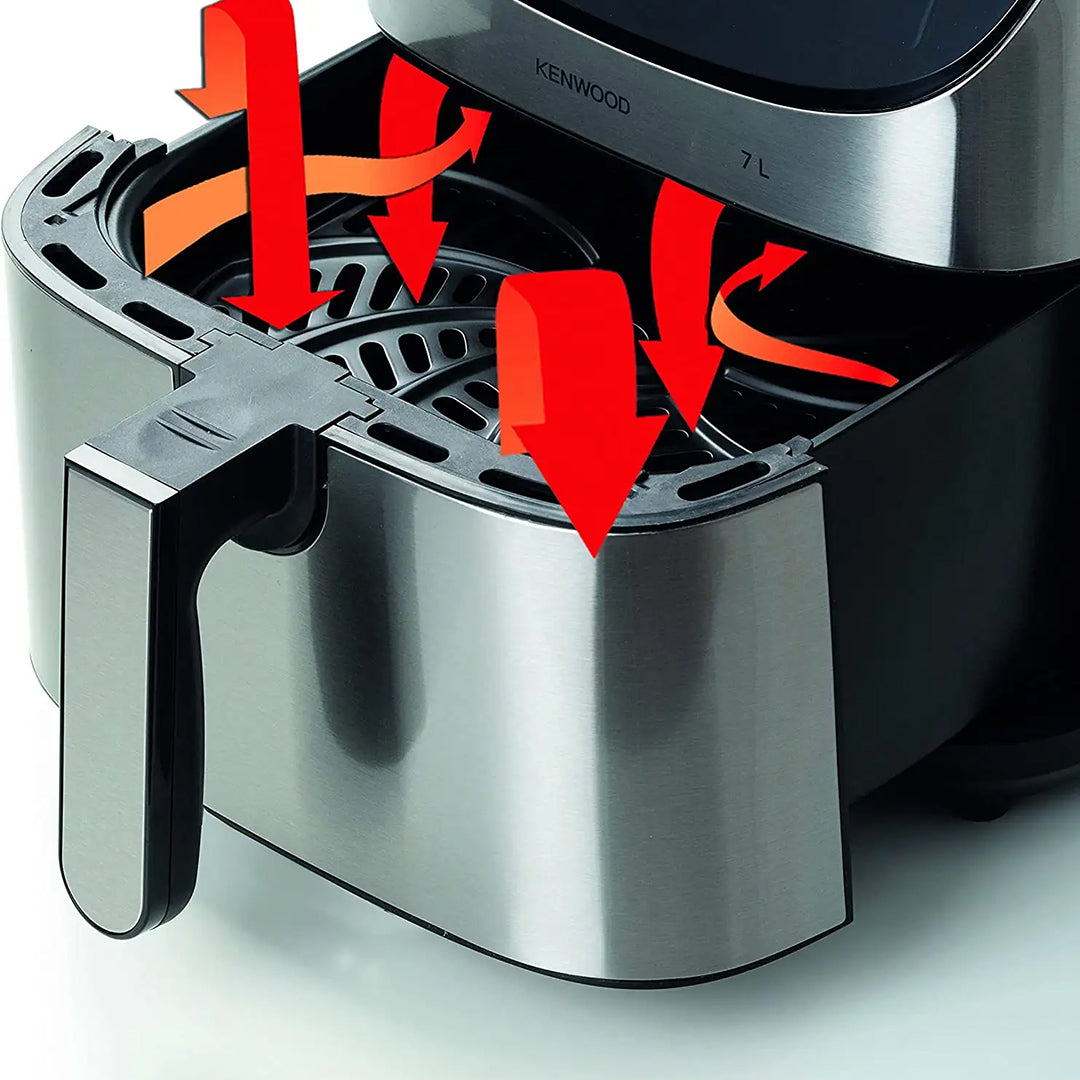 قلاية هوائية كينوود وات سعة 7 لتر فضي-أسود ‎–‎ Kenwood HFM80-000SS Air Fryer 1800W 7 L